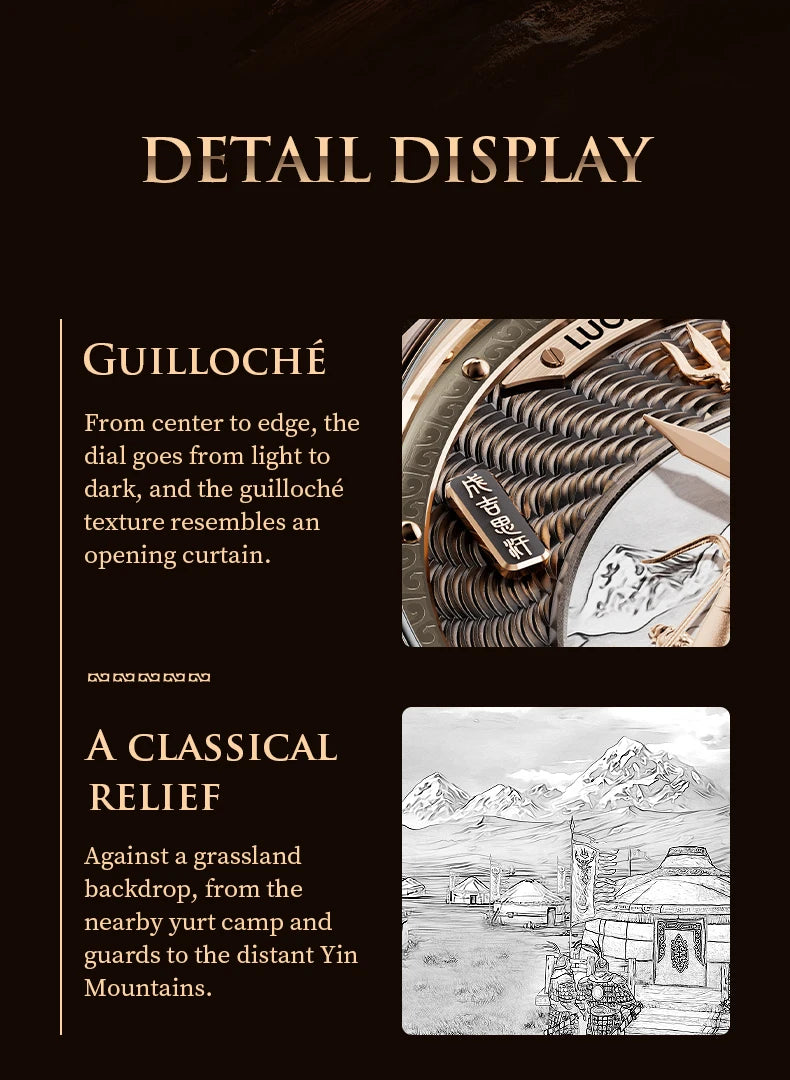 Lucky Harvey 3D Hero Genghis Khan Chiming Watches Guilloché Relief Dial Motion Movement Limited Automatic Mechanical Wristwatch