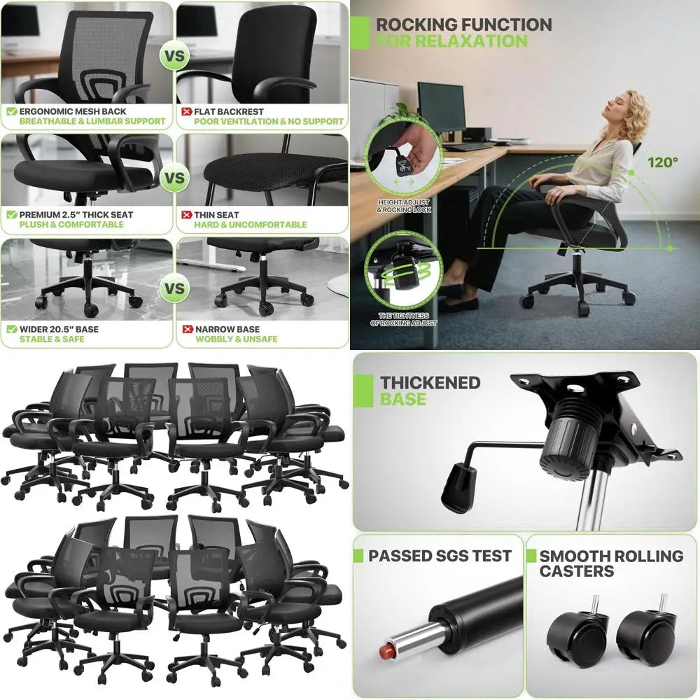Mesh Back Ergonomic Office Chair, Adjustable Swivel Desk Chair with Lumbar Support for Gaming, Work, Study, 300 lbs Capacity, Bl