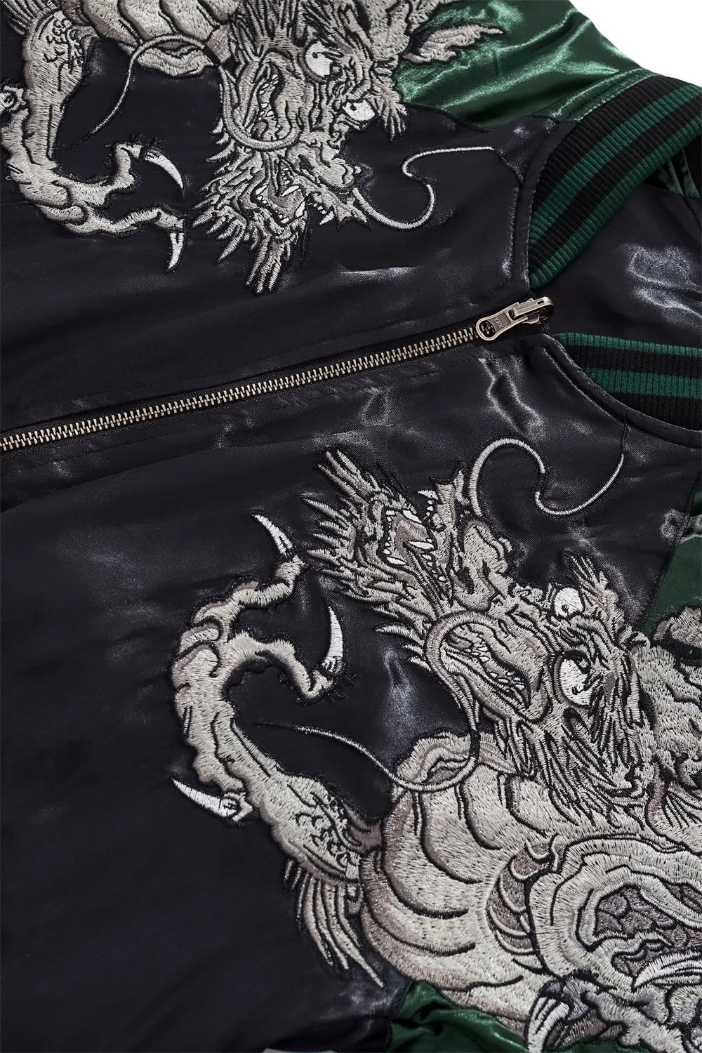 Harajuku Yokosuka Dragon Embroidered Jacket Autumn Street Hip Hop Men's Green Sleeve Japanese Coat
