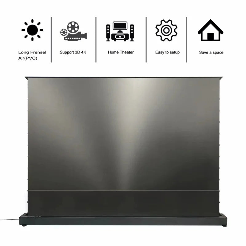 Motorized Fresnel ALR Floor Rising Projector Screen for Standard/Long Throw Projector, 8K Floor Stand Screen for Home Theater