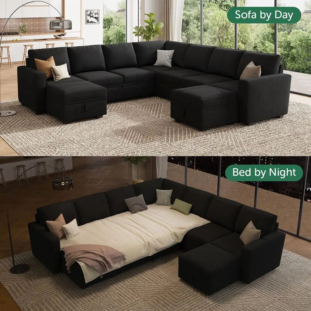 Oversized Sectional Sleeper Sofa with Pull-Out Couch and Storage