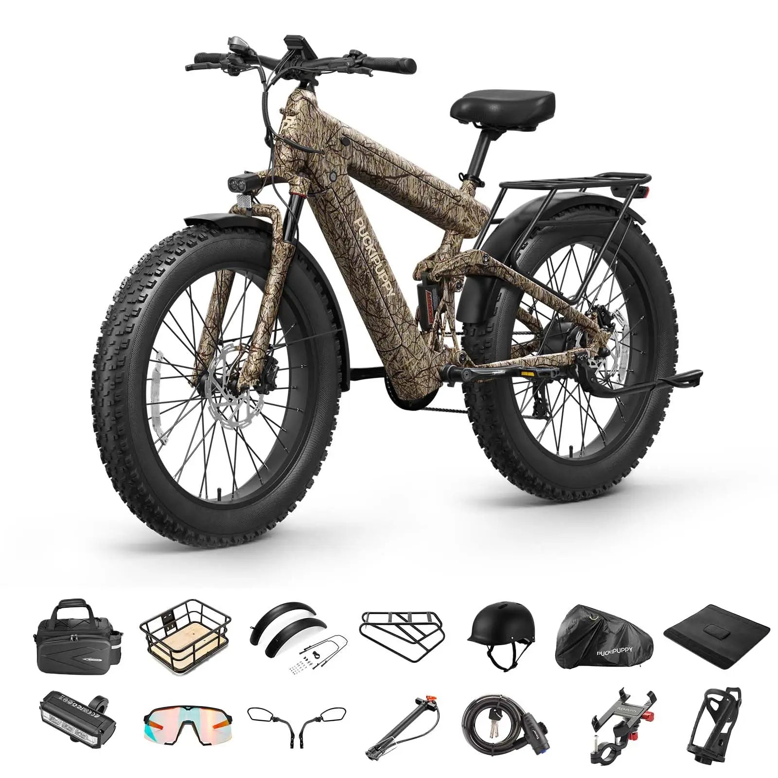 PUCKIPUPPY Bulldog Dual Battery E-bike 1350W 48V 30AH With Luxury Accessory Pack And Extra 15Ah Battery Electric Mountain Bike