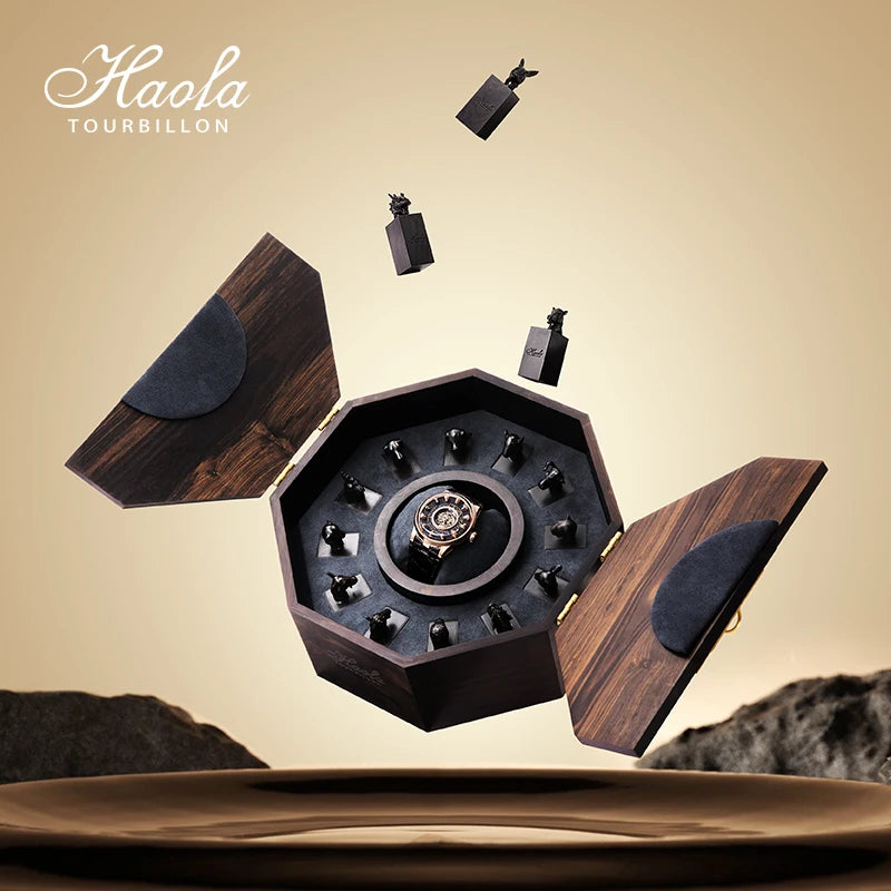 Haofa Center Tourbillon Watch 3D Chinese zodiac Animal Sculpture Manual Tourbillon Sapphire Waterproof Limited Watches Men 2000