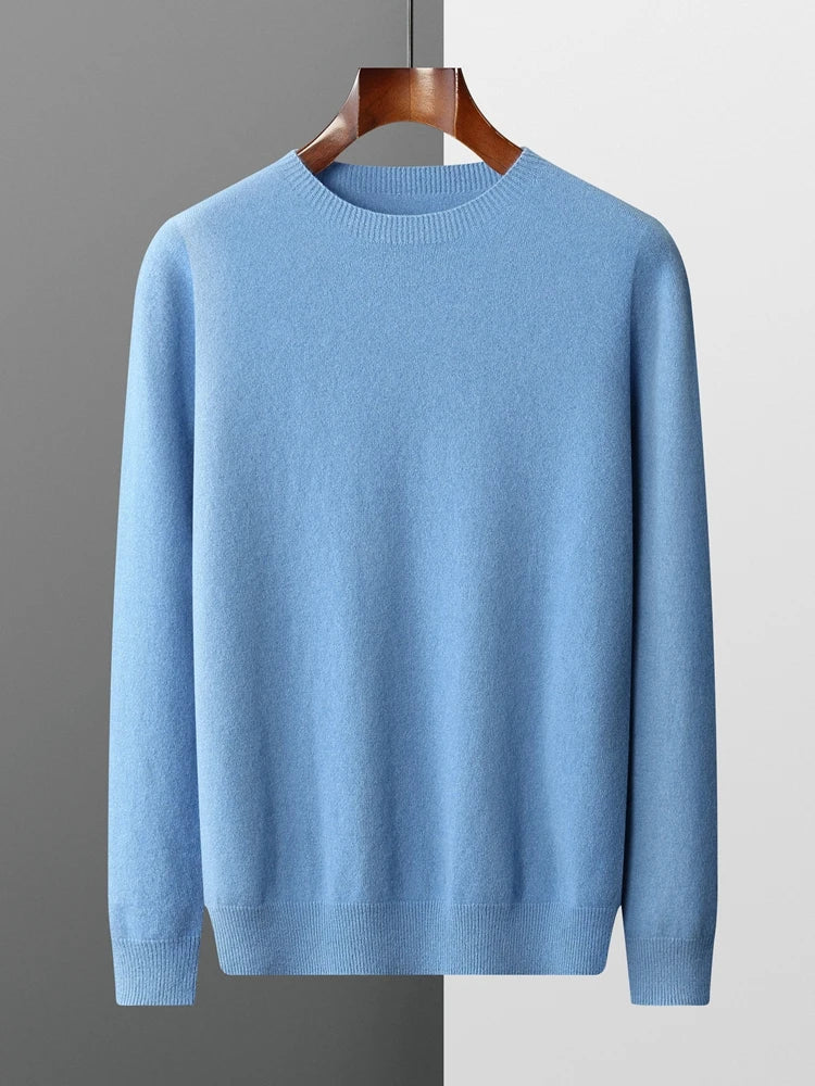 Basic Men's Seamless Wool Pullover Sweater Autumn Winter O-neck Solid 100% Merino Wool Knitwear Casual Simple Man Clothes Tops