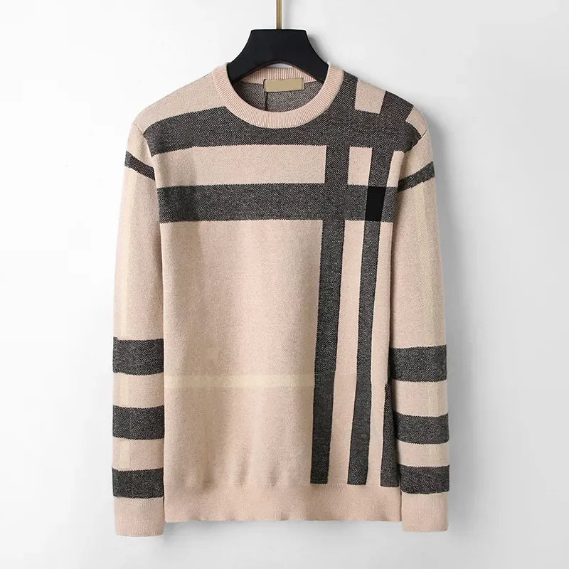 High End Luxury Pullover Men Sweater Autumn Winter Designer Brand Round Neck Striped Wool European Fashion Casual Warm Knitwear