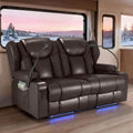 Power Loveseat Recliner Sofa, PU Leather Dual Reclining Couch with Vibration Heating, Blue LED Base Lights, USB Ports, Cup Hold