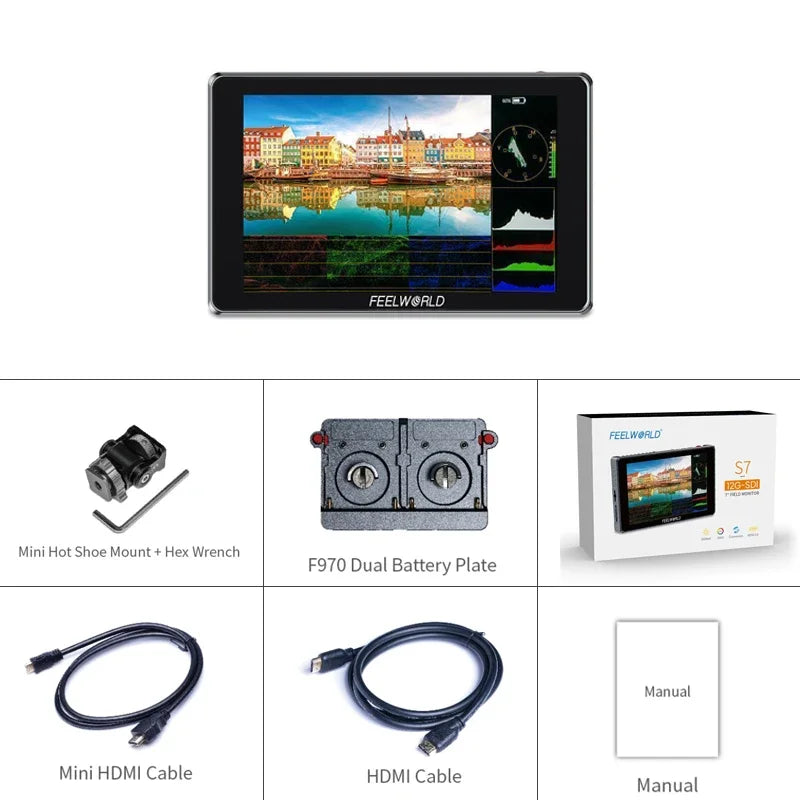 FEELWORLD S7 7-inch 12G-SDI HDMI2.0 Camera Field Monitor 1920x1200 pixels 4K HDMI High Brightness 1600nit