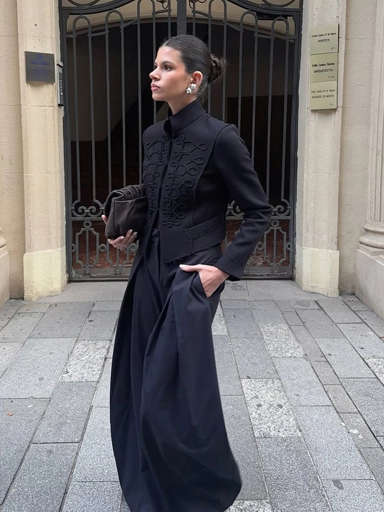 Fashion Stand Collar Military Jacket Women Casual V-neck Full Sleeve Single Breasted Short Jackets 2026 Lady Spring Commute Coat