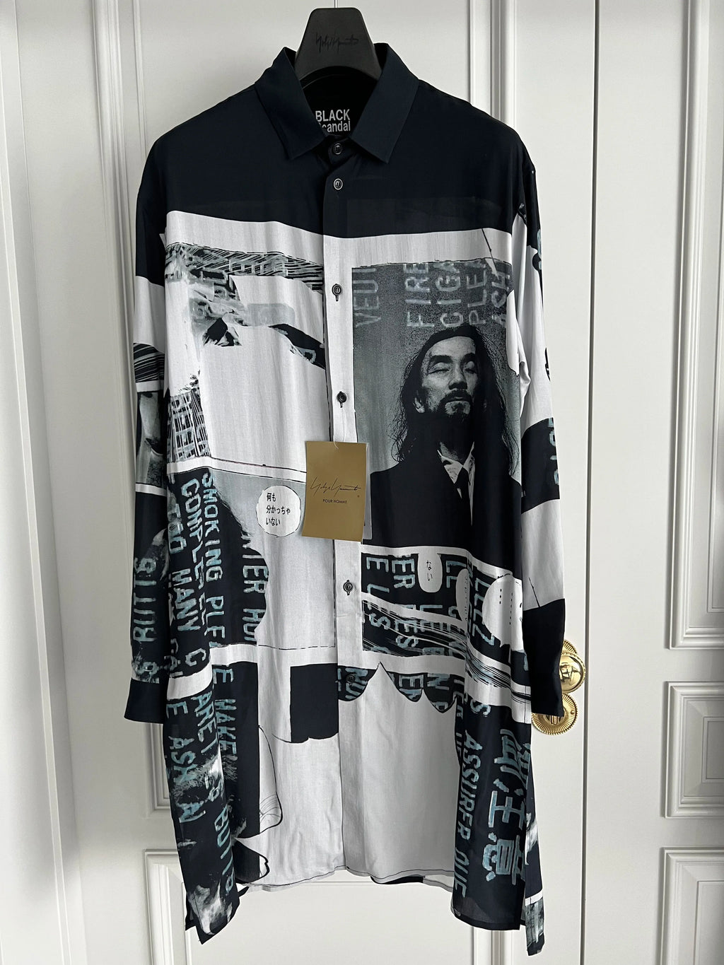 TOP-YAMAMOTO original design hand-drawn cartoon print long shirt for men on the streets of Hawaii