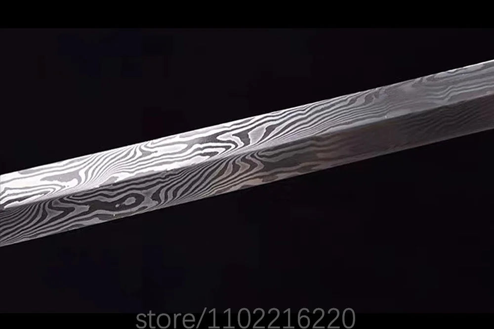 Real Kungfu Battle Sword Damascus Steel Blade Sword Chinese Qing Dynasty Jian Room Decoration Copper Parts Wrap Rayskin Sheath