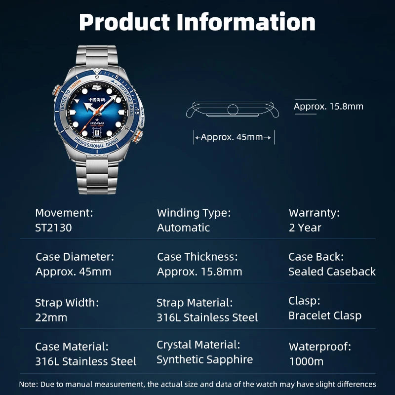 Seagull Deep Ocean Professional Diving Automatic Men's Watch 1000M Waterproof ST2130 Helium Escape Valve Sapphire Crystal 1217