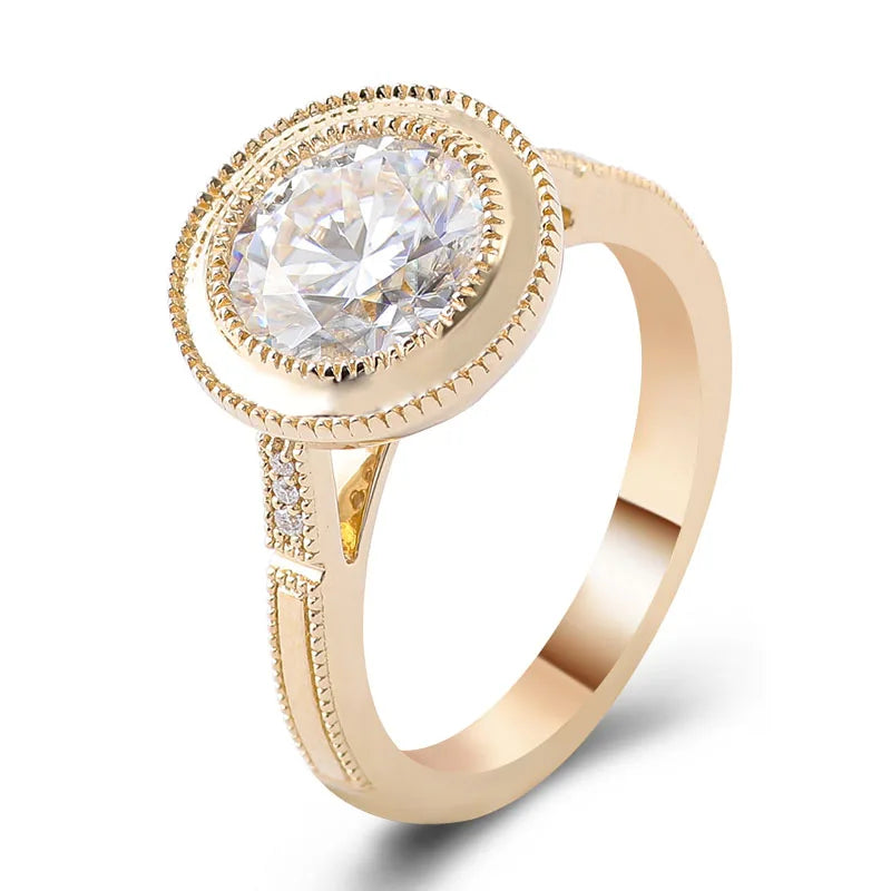 Provence 10K Yellow Gold Halo Ring IGI 2CT D/VS1 Lab Grown Diamond Luxury Engagement Ring for Women Men Personalized Custom