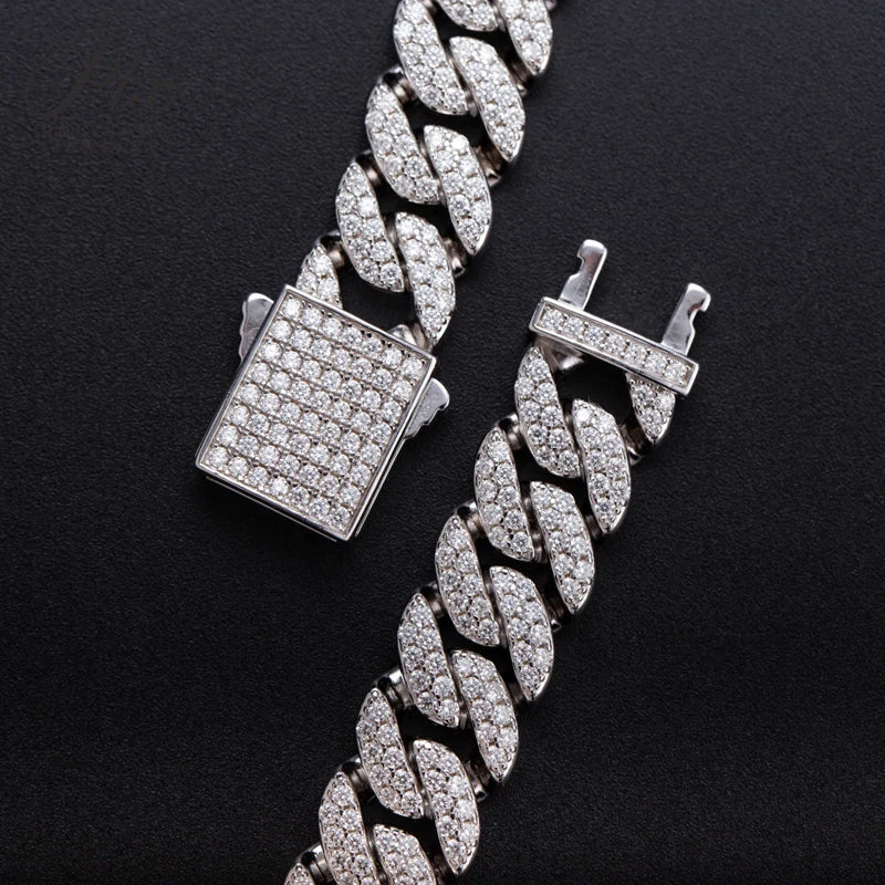 Full Diamond Cuban Necklace Moissanite 925 Silver Plated with 18K Gold Hip Hop Jewelry 18inch Prong Link Choker Chain for Men