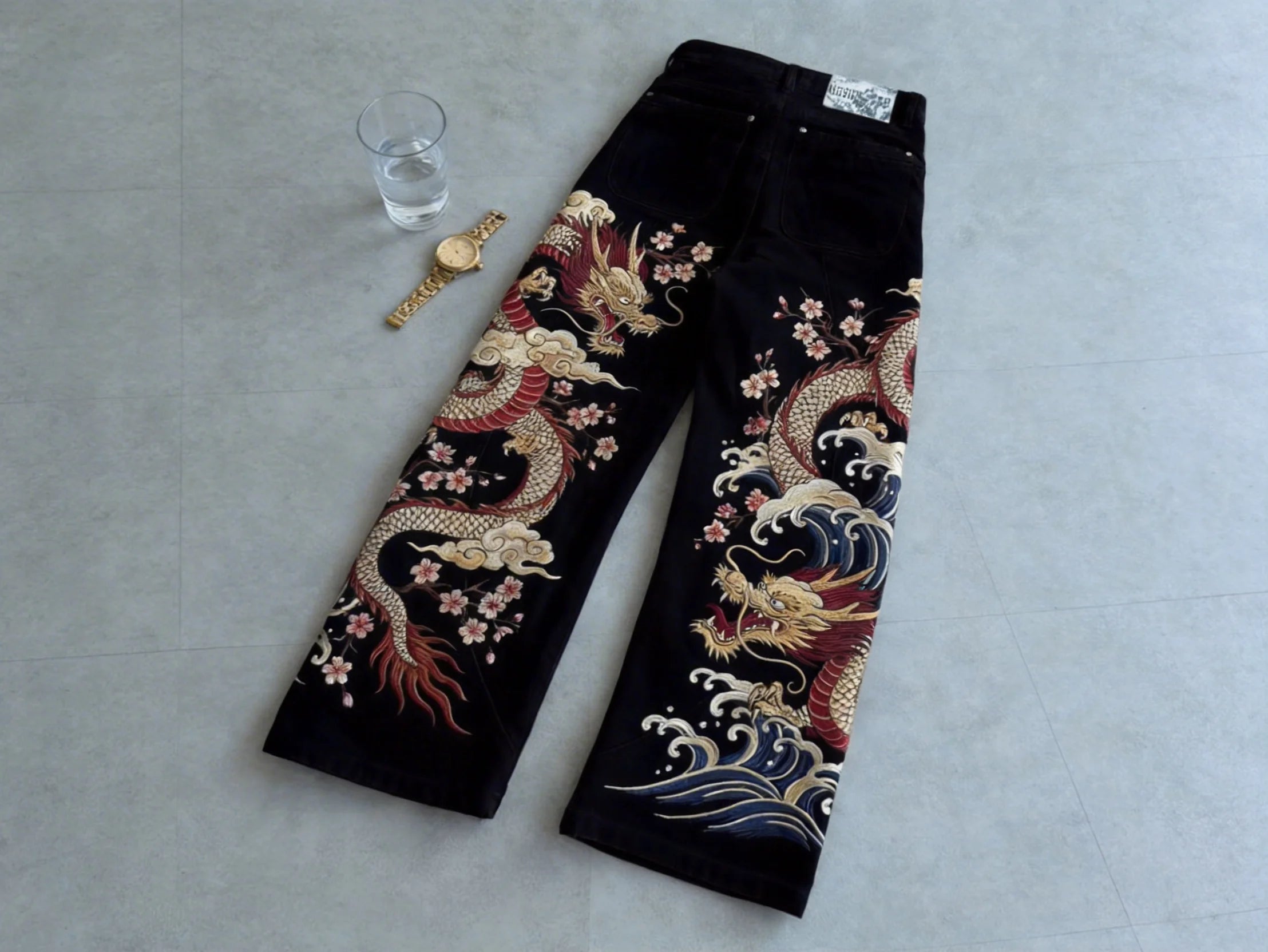 Streetwea Retro Dragon Graphic Jeans Y2K Style Clothing Men Women Japanese Gothic Style Baggy Jeans Black Pants Wide Leg Trouser