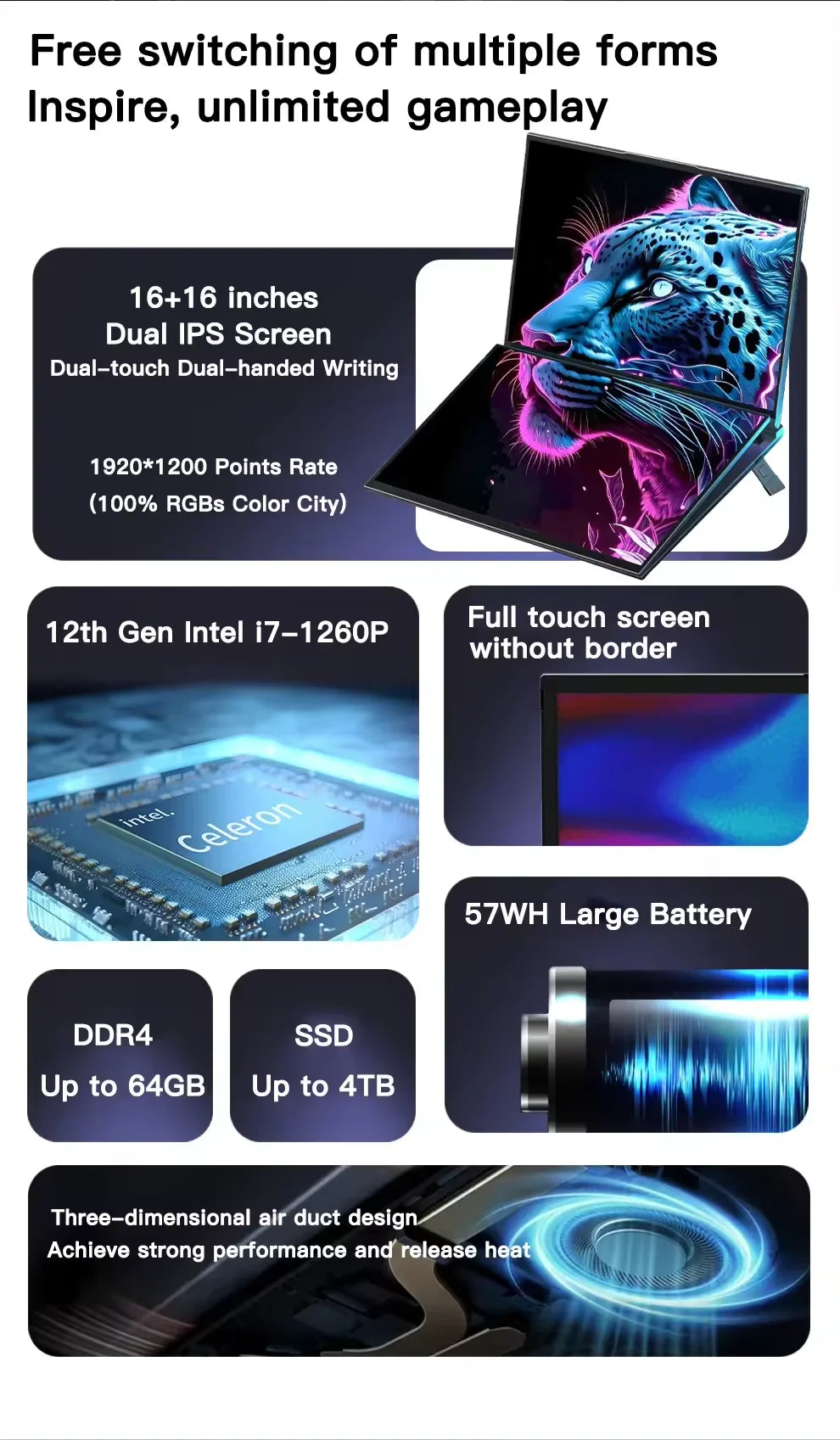 Gaming Laptops Core I7 DDR4 Factory Price Notebook PC Intel N95 16"+16" 16GB RAM Dual Touch Screen Laptop Computer New Arrival
