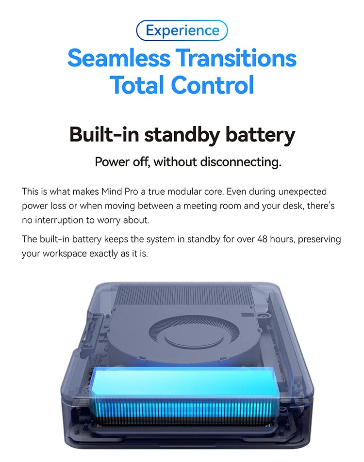 Khadas Mind Pro, AI Mini PC 180 TOPS, Intel Ultra X7 358H, Arc B390, 64GB+2TB, 7.98Wh Battery, Wi-Fi 7, BT 6.0, for Gaming/Offic