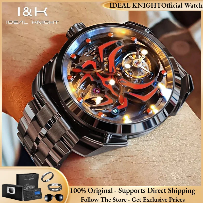 IDEAL KNIGHT 6802 Tourbillon Hollow Men Automatic Mechanical Watch Limited Edition Spider Dial HD Night Light Men Original Watch