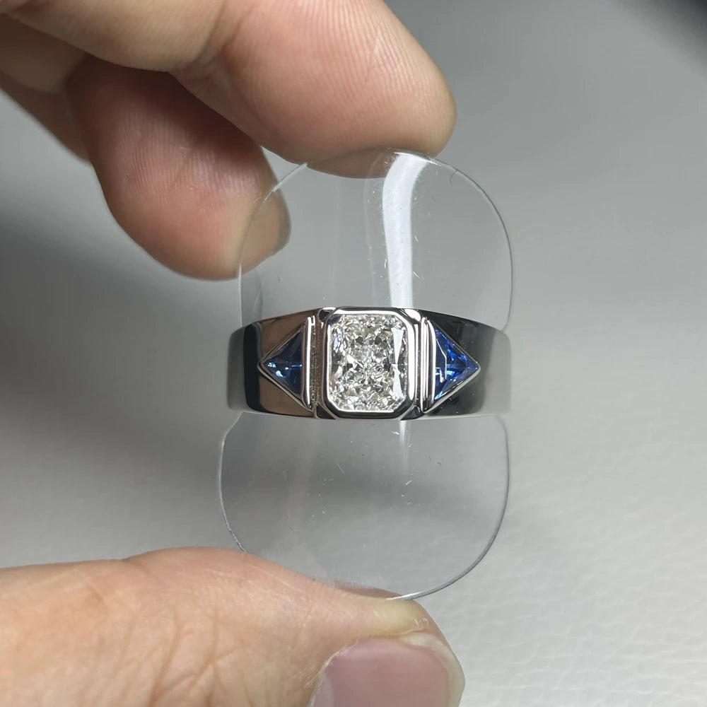 Men Ring 18K White Gold 1.5 Carats Radiant Cut D VS 12 Grams Lab Grown CVD Diamond Rings