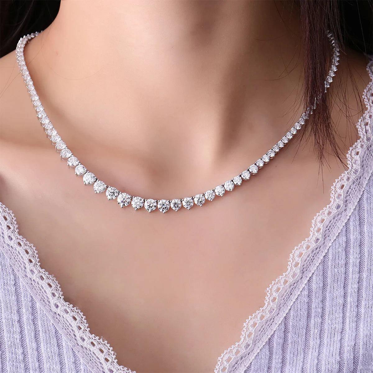Provence Tennis Necklace for Women 16In white Gold Single Row DEF/VS Lab Diamonds Party wedding Everyday Fine jewelry Custom