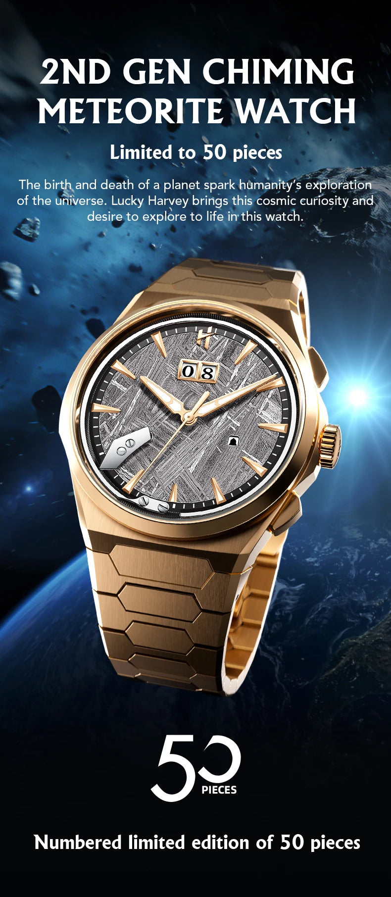 Lucky Harvey Meteorite Pattern Dial Chiming Watches Self-sounding Grade 5 Titanium Alloy Automatic Mens Wristwatch New Limited