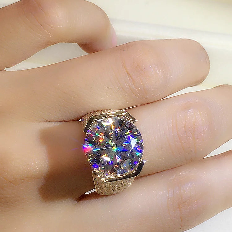 Custom Real 9K Yellow Gold Ring Men Engagement Anniversary Party Wedding Ring Round Moissanite Diamond Luxury 6 7 8 9 10 Carat