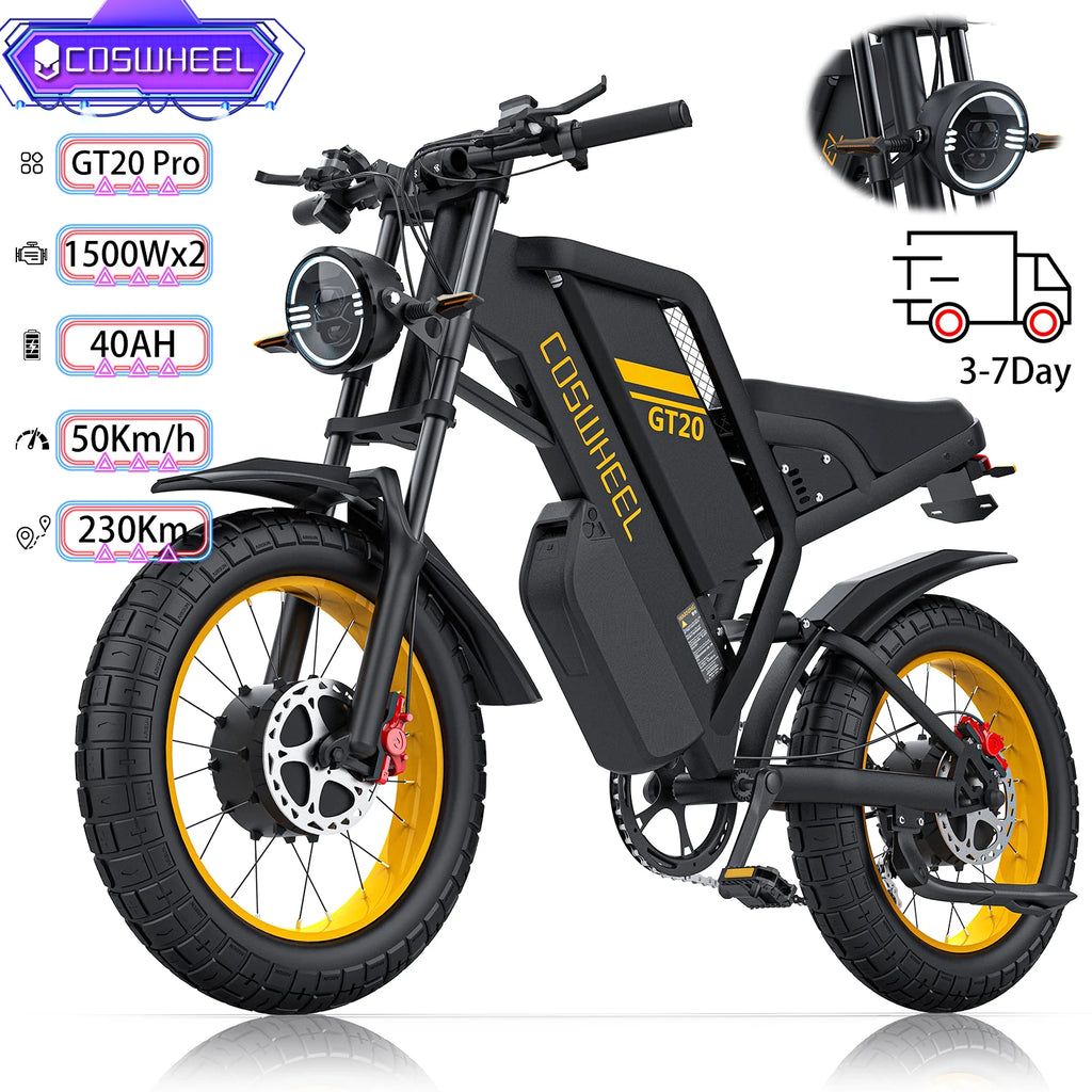 Electric Bike For Adult COSWHELL GT20 Pro 20x4.0" 3000W Dual Motor 48V 40AH Top 50Km/h 230Km Urban Off-Road Commuting E-Bike