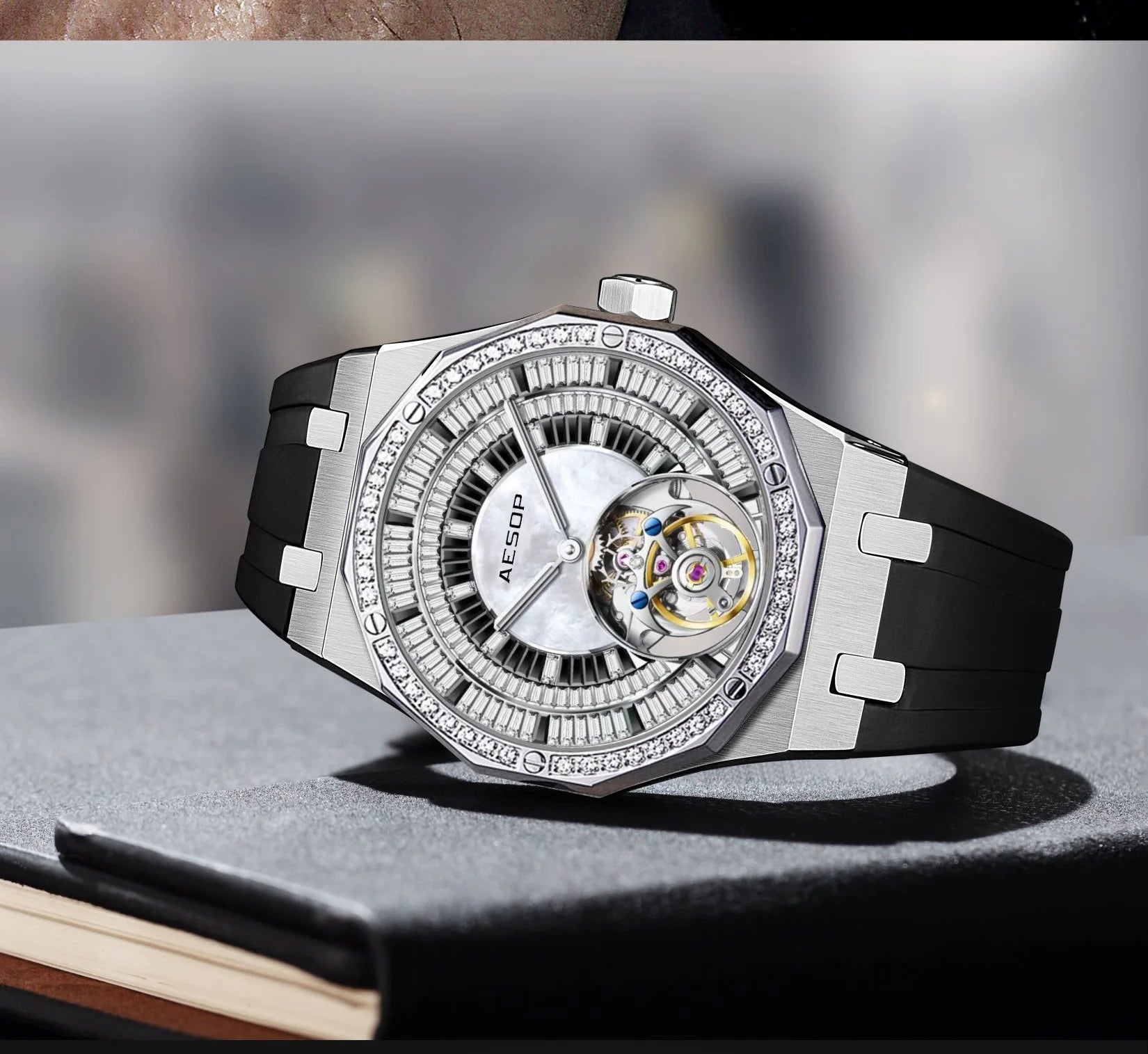 AESOP Automatic Tourbillon Mechanical Skeleton Watch For Man Watches Waterproof Wristwatches Sapphire Mirror Diamond luxury new
