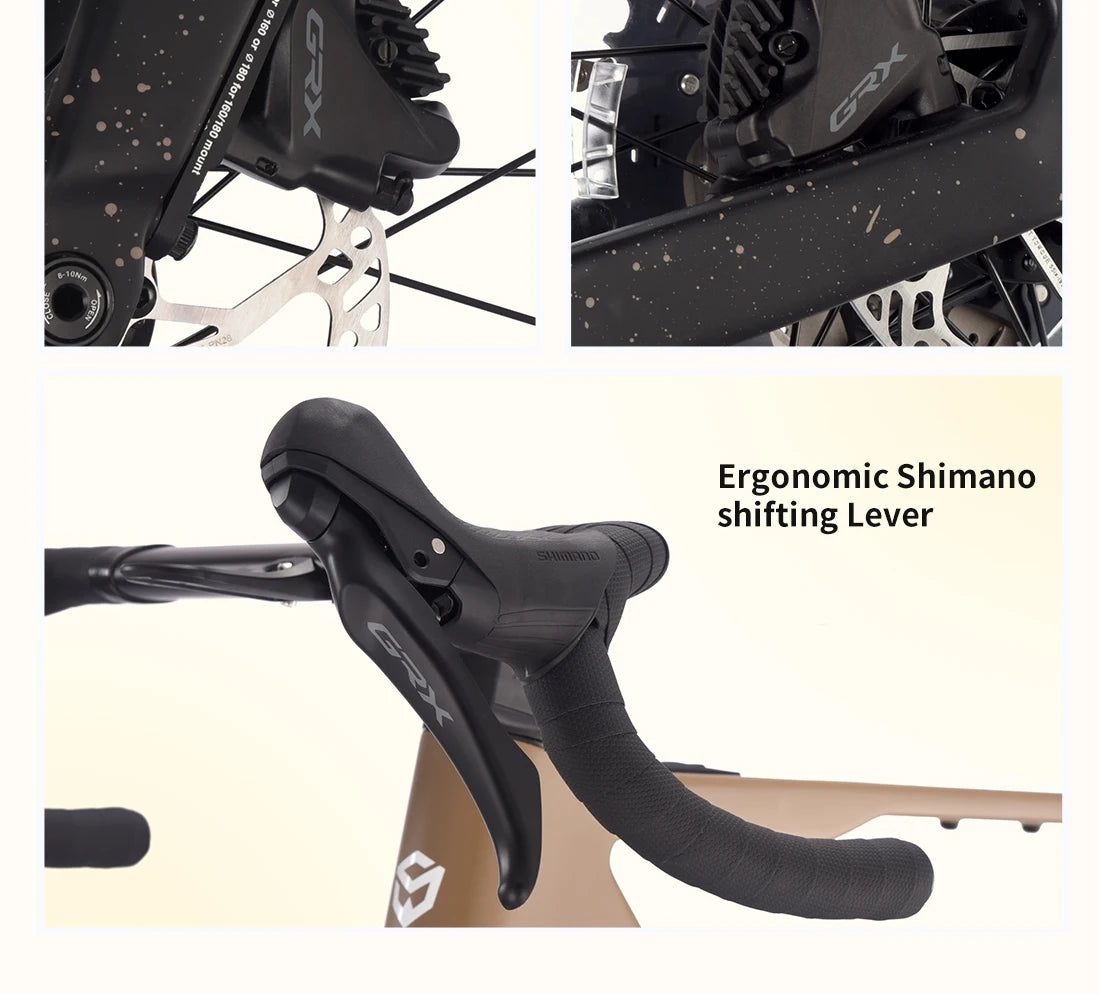 SAVA E-BIKE Carbon Fiber Gravel Electric Assist Bicycle, equipped with SHIMAN0 GRX ST-RX600 groupset