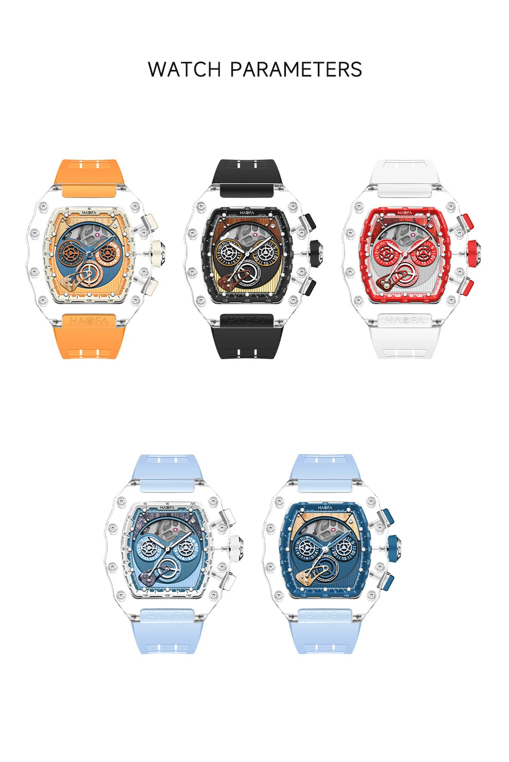 Haofa Luxury Synthetic Crystal Case men watches Automatic Mechanical Chronograph Vintage man watches Fashion 2368