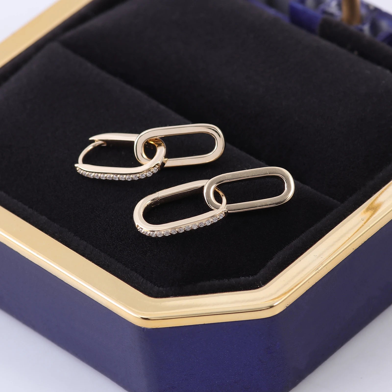 Provence Double Link Oval Hoop Earring 10K Gold DEF/VS Lab Diamonds Luxury Huggie Earrings for Women Men Personalized Custom