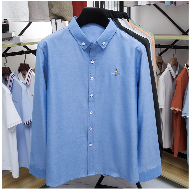 Light luxury fashion men's long sleeve shirt brand cartoon embroidery high-quality business casual solid color golf lapel top