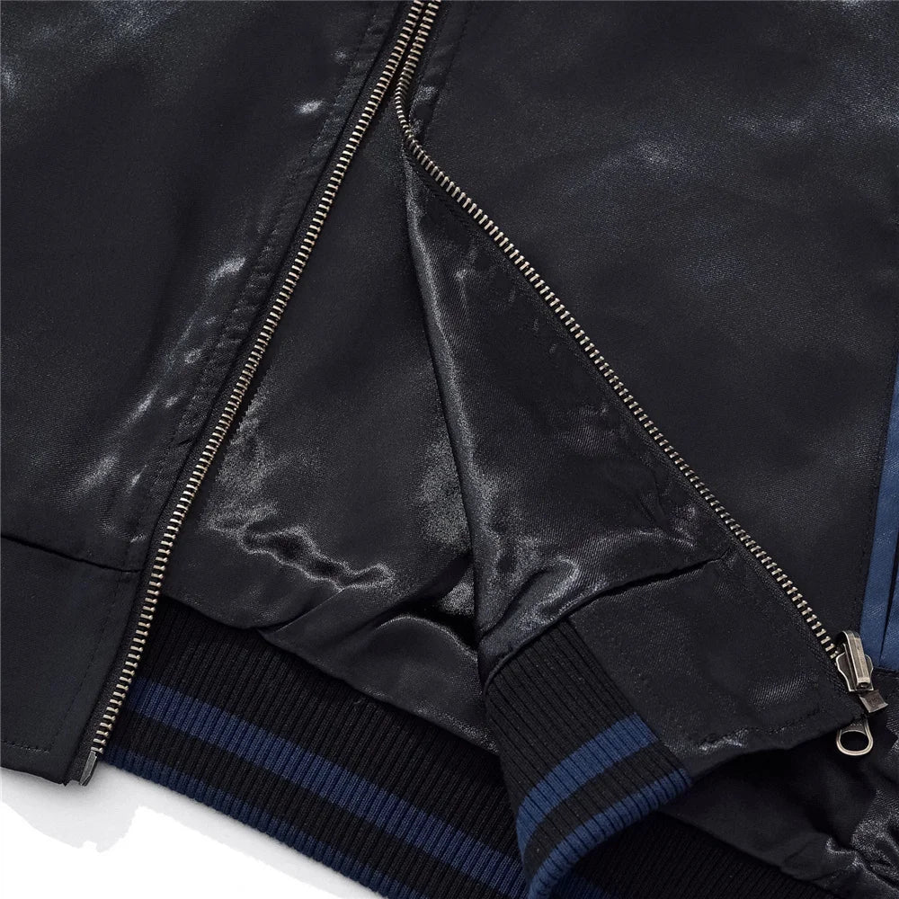 Tokyo Dragon Embroidered Zipper Blue Jacket Streetwear Hip Hop Men's Harajuku Japanese Baseball Coat Clothing