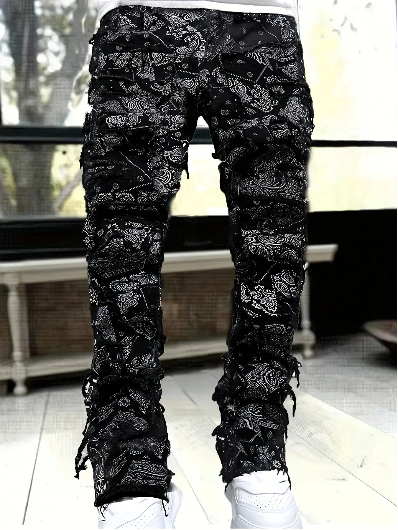2026 New Men's Straight-Leg Jeans, Street Fashion Stretch Casual Jacquard Denim, Hip-Hop Street Style Jeans