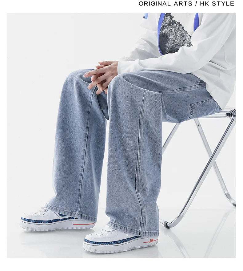 Anime Themed Hand-Dn Sketch Print Jeans Straight Leg mid Waist Digital Printing Cotton Denim Spring Autumn Wear for Teens