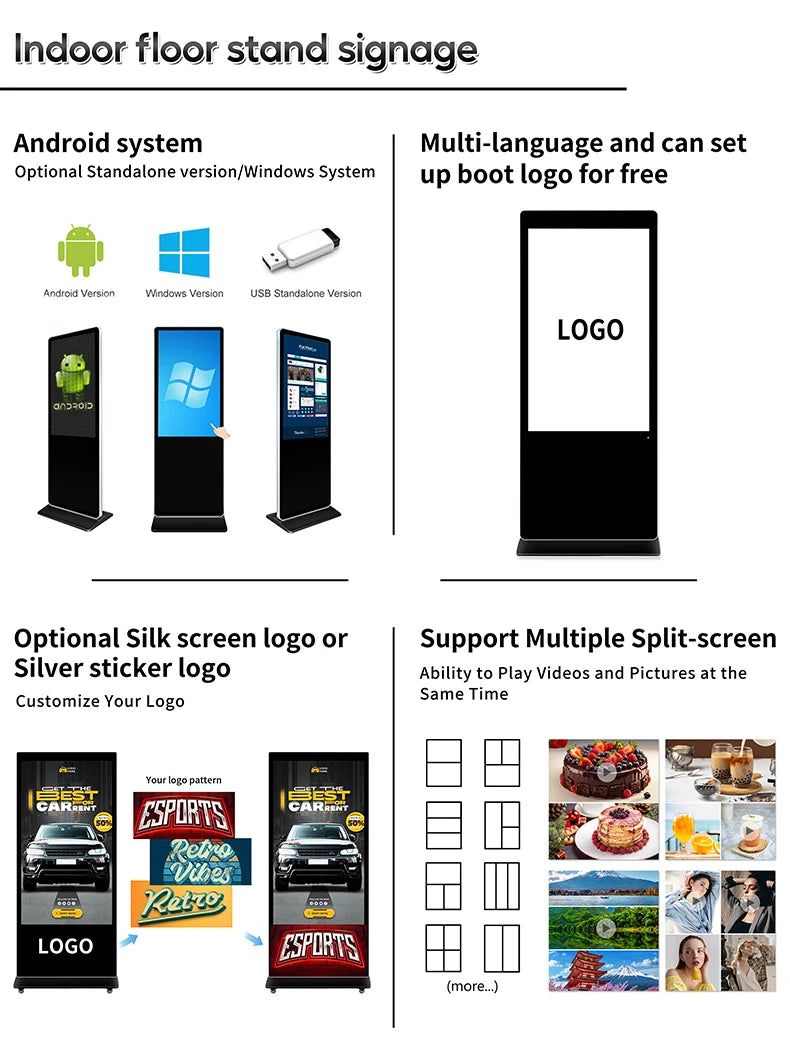 55" Inch Digital Signage and Displays Kiosk Totem LCD Touch Screen Indoor Smart WIFI Floor Stand Advertising Player