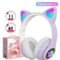Cute Cat Wireless Headphones RGB Cute Cat Ears Headset With Microphone Noise Cancelling Kid Stereo Music Children's Gifts