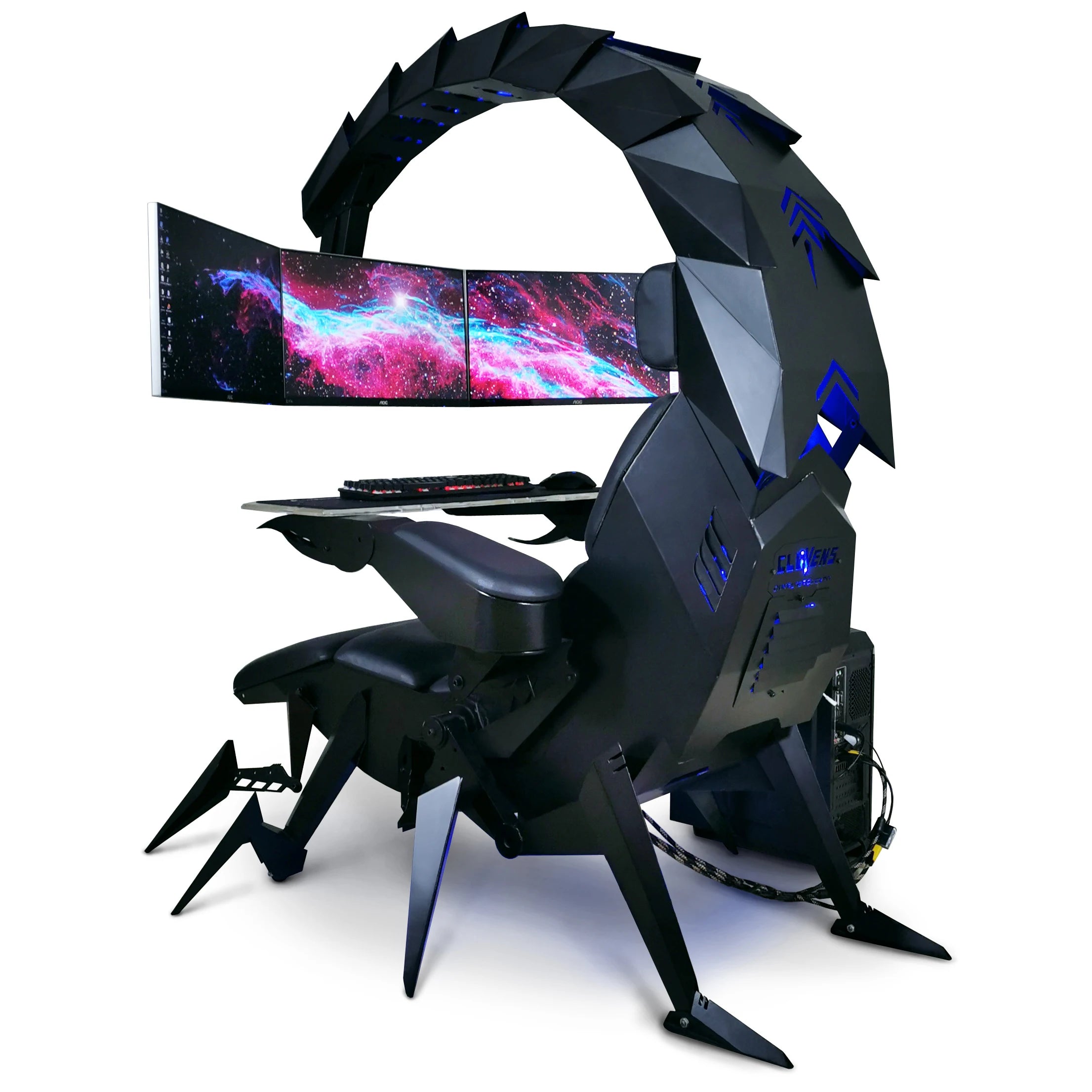 Cluvens Ergonomic Fully Recliner Office Chair Cockpit for 3 or 5 Monitors Zero Gravity Workstation Chair Scorpion Chair Cluvens