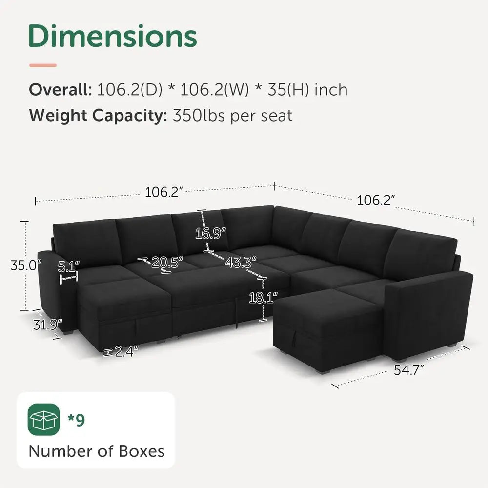 Oversized Sectional Sleeper Sofa with Pull-Out Couch and Storage