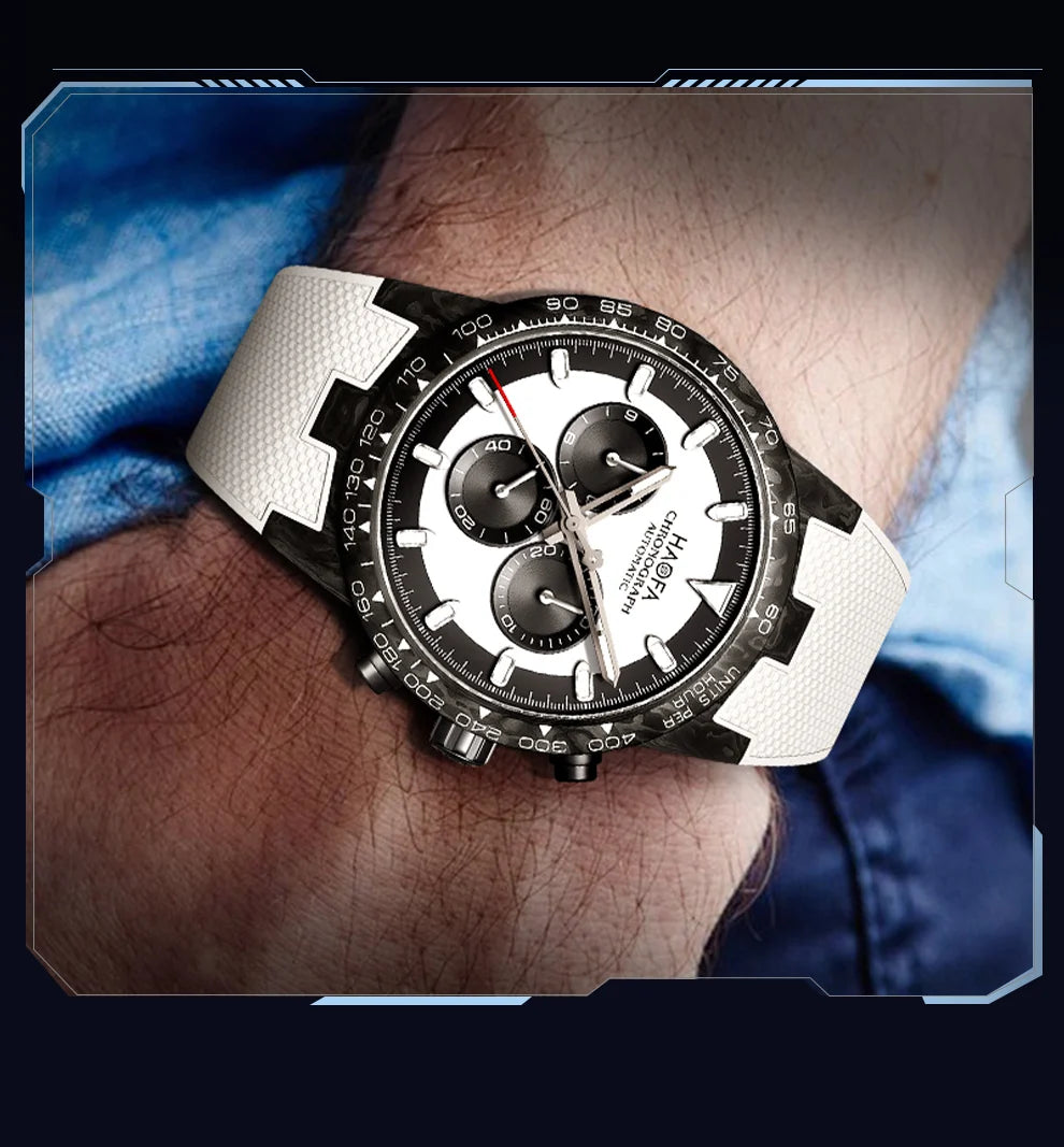 Haofa Carbon Fiber Chronograph Watch Automatic Mechanical Watches for Men Sapphire Waterproof Watch Cool Multi-function 2366