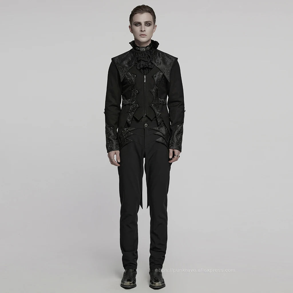 PUNK RAVE Men's Gothic Textured Jacquard Luxury Gentleman Tuxedo Handsome Stand Up Collar Cloud Shoulder Style Elegant Jacket