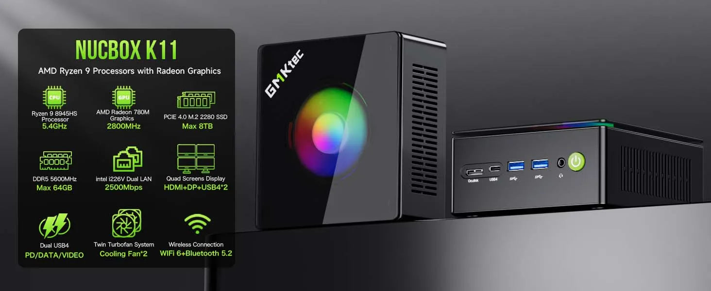 GMKtec Oculink Gaming PC K11 K8 Plus M7 AMD Ryzen 9 8945HS 8845HS 6850H 2*USB4 2*DDR5 2*2.5G LAN Windows 11 Mini desktops WiFi6