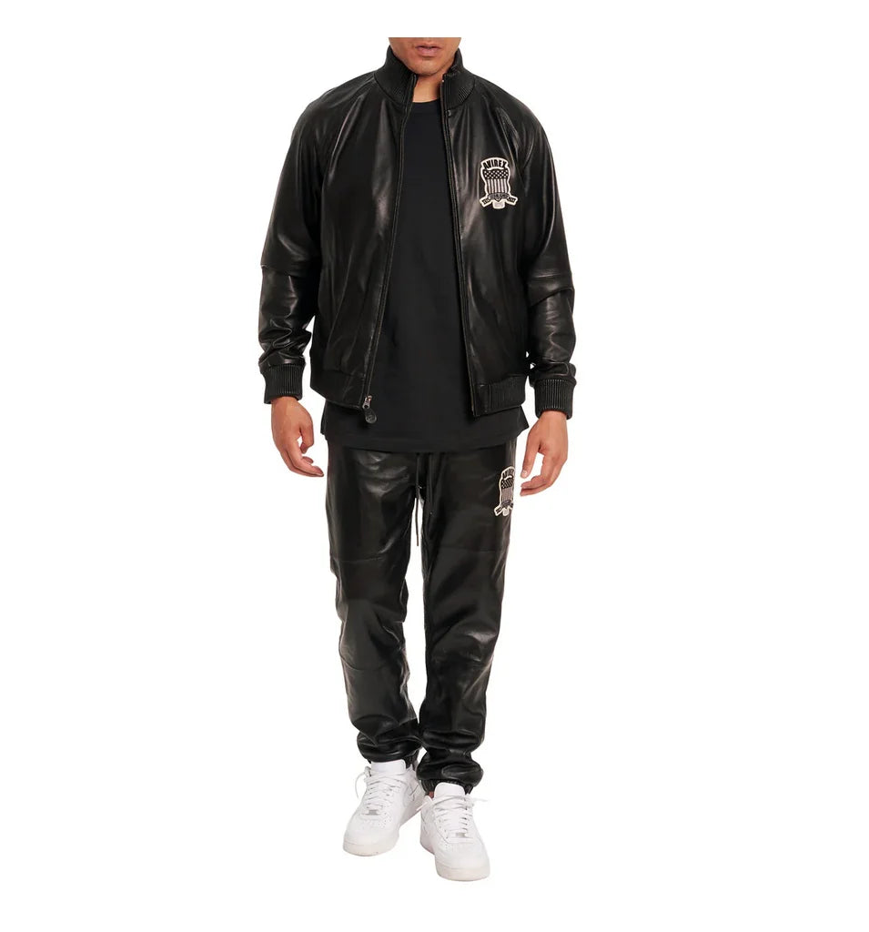 Leather Track Stand Collar Baseball Soft Nappa Sheepskin Sports coat Avirex Icon Appliqué Embroidery Men Genuine Leather Jacket