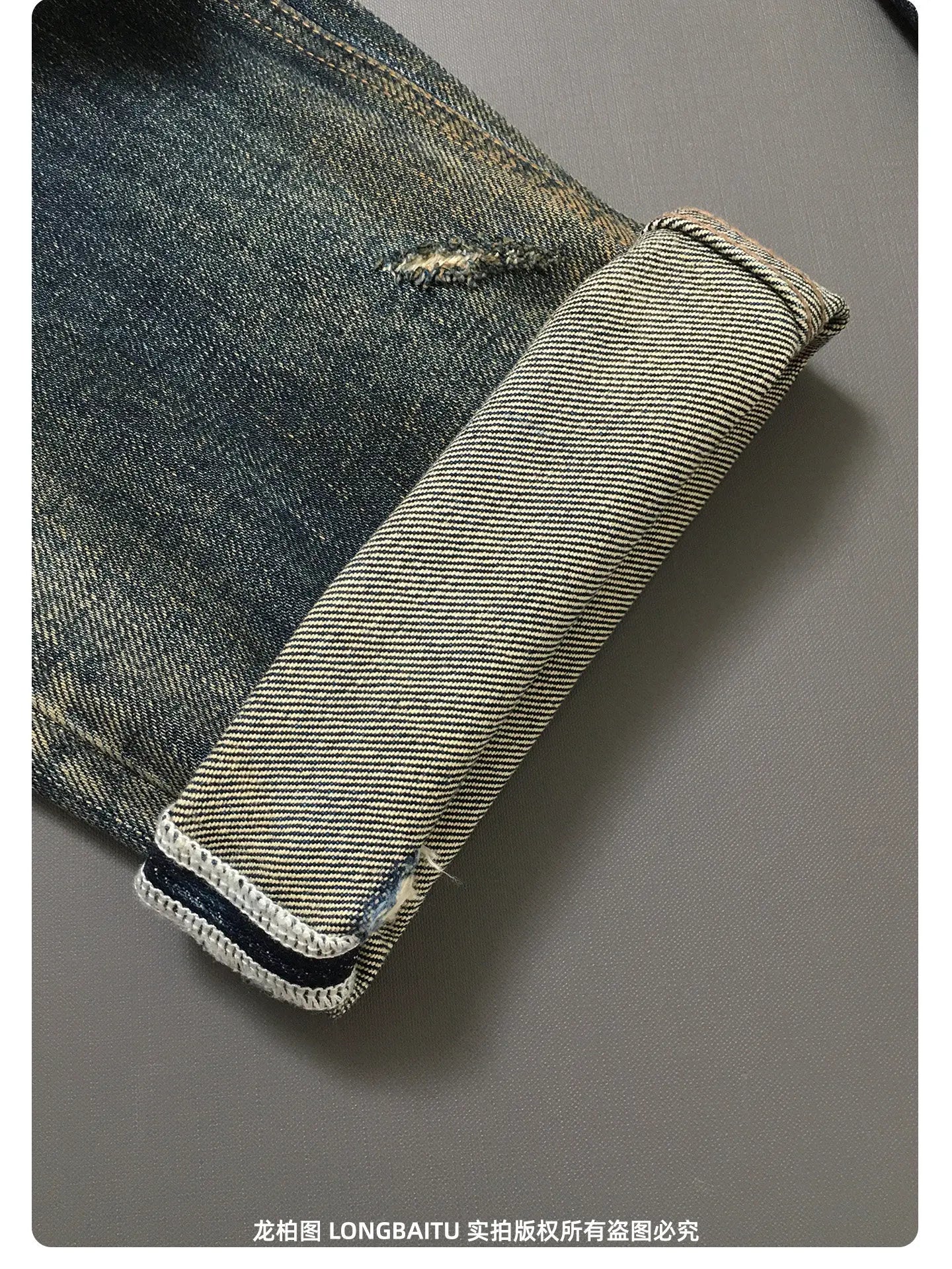 Heavyweight American Retro 100% Cotton Jeans for Men High-Street Ripped and Patched Non-Stretch Premium Loose Straight-Leg Pants