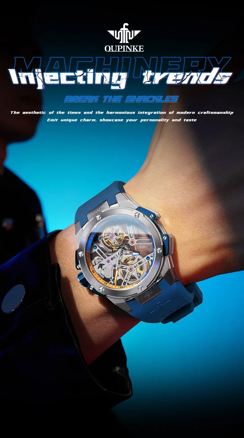 OUPINKE 8003 Tourbillon Watch Luxury Brand Automatic Mechanical Watch Original Waterproof Silicone Men's Watch Reloj Hombres