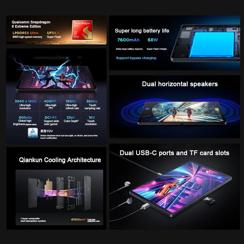 Lenovo Legion Y700 4th Gaming Tablet Original CN Version Snapdragon 8 Elite 8.8-inch 3K 165Hz Display 7600mAh Android 15 Pad PC