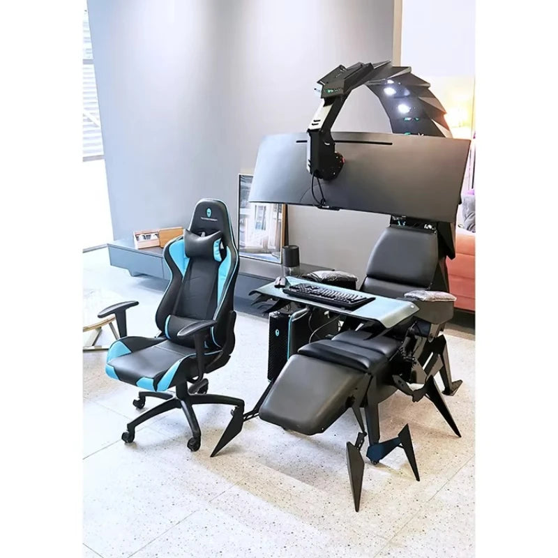 Ergonomic cooling Integrated Scorpion Chair Workstation Chair automatically tilts to support up to five monitors