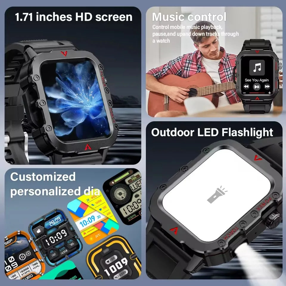 SmartWatch Men Militray Outdoor Sport GPS Fitness Tracker Heart Rate Smart Watch Waterproof New