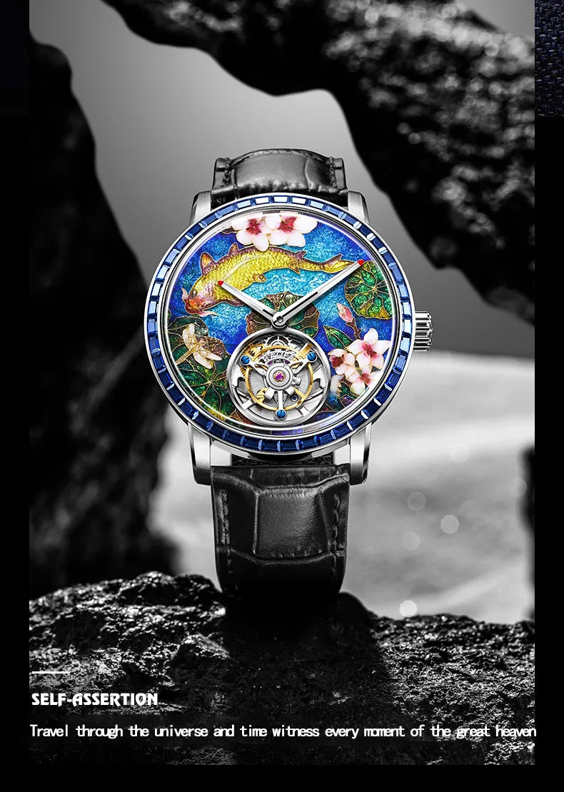 Haofa Flying Tourbillon Mechanical Man Watch 2261 Sapphire Automatic Tourbillon Men Watches Intangible Heritage Enamel Oriental