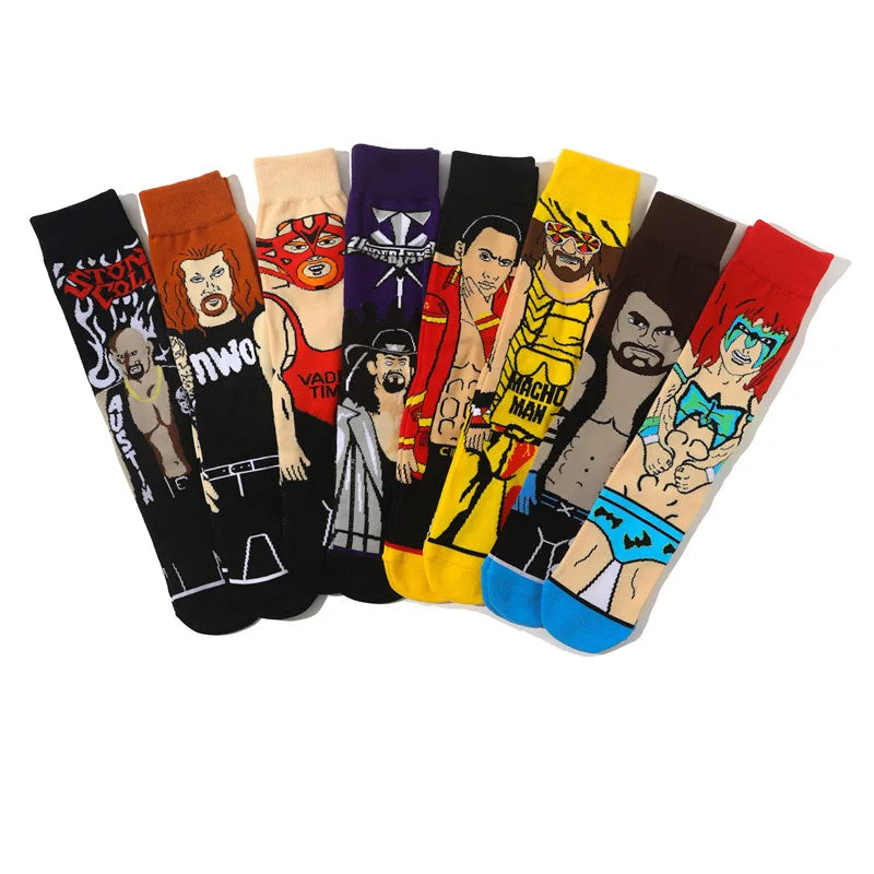 Personalized Cartoon Character Printing WWE Men's Socks Sports Competitive Wrestlers Sports Tube Socks High Quality Cotton Socks
