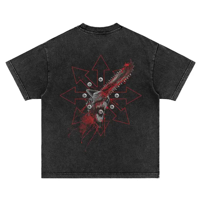 2025 Japan Hip Hop Harajuku Punk Comic Summer Anime Print T-Shirt Streetwear Vintage Washed Fashion Oversized Cotton Tshirt Tops